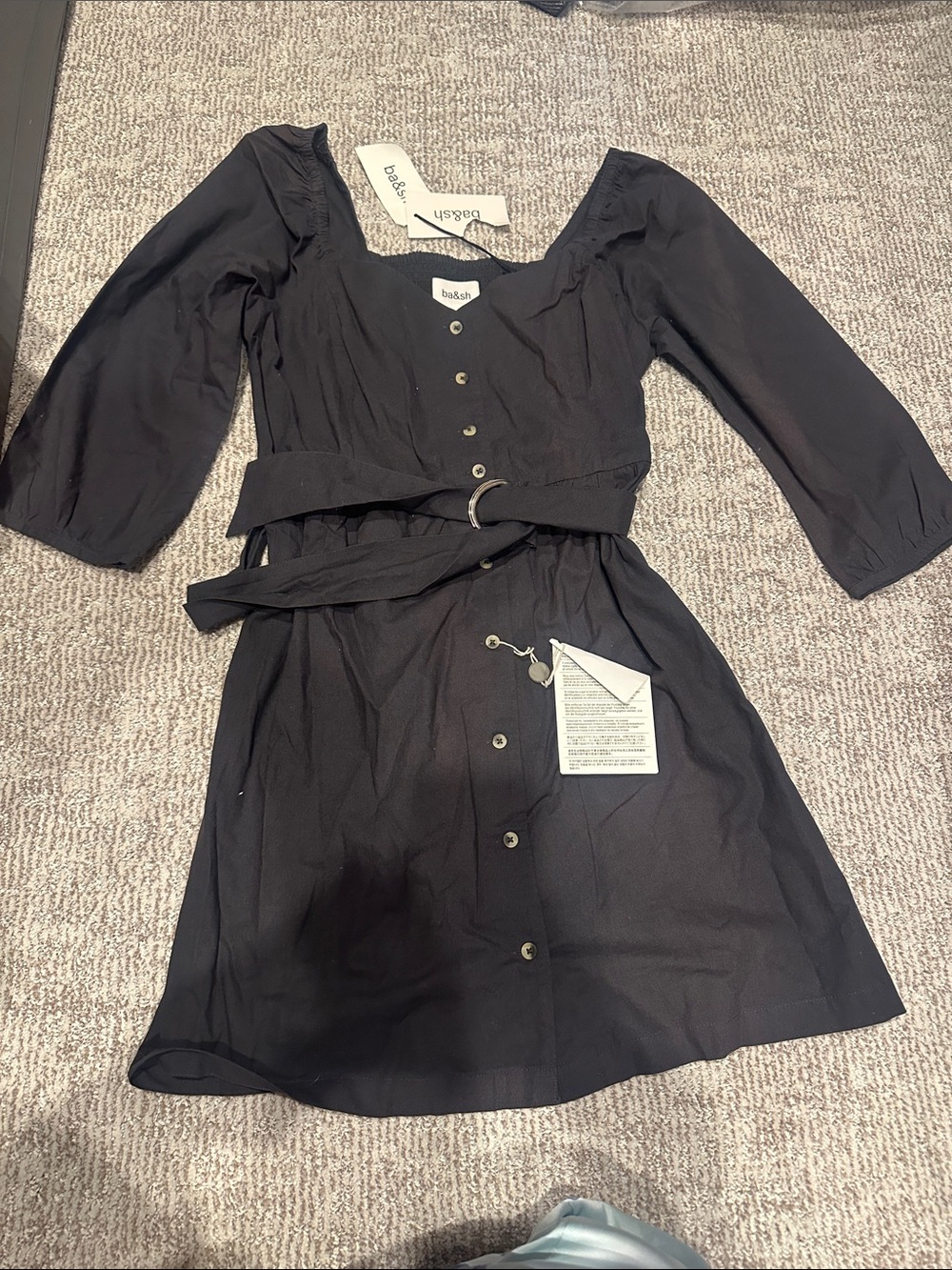NWT Ba&sh navy size 3-us 8 cotton linen dress